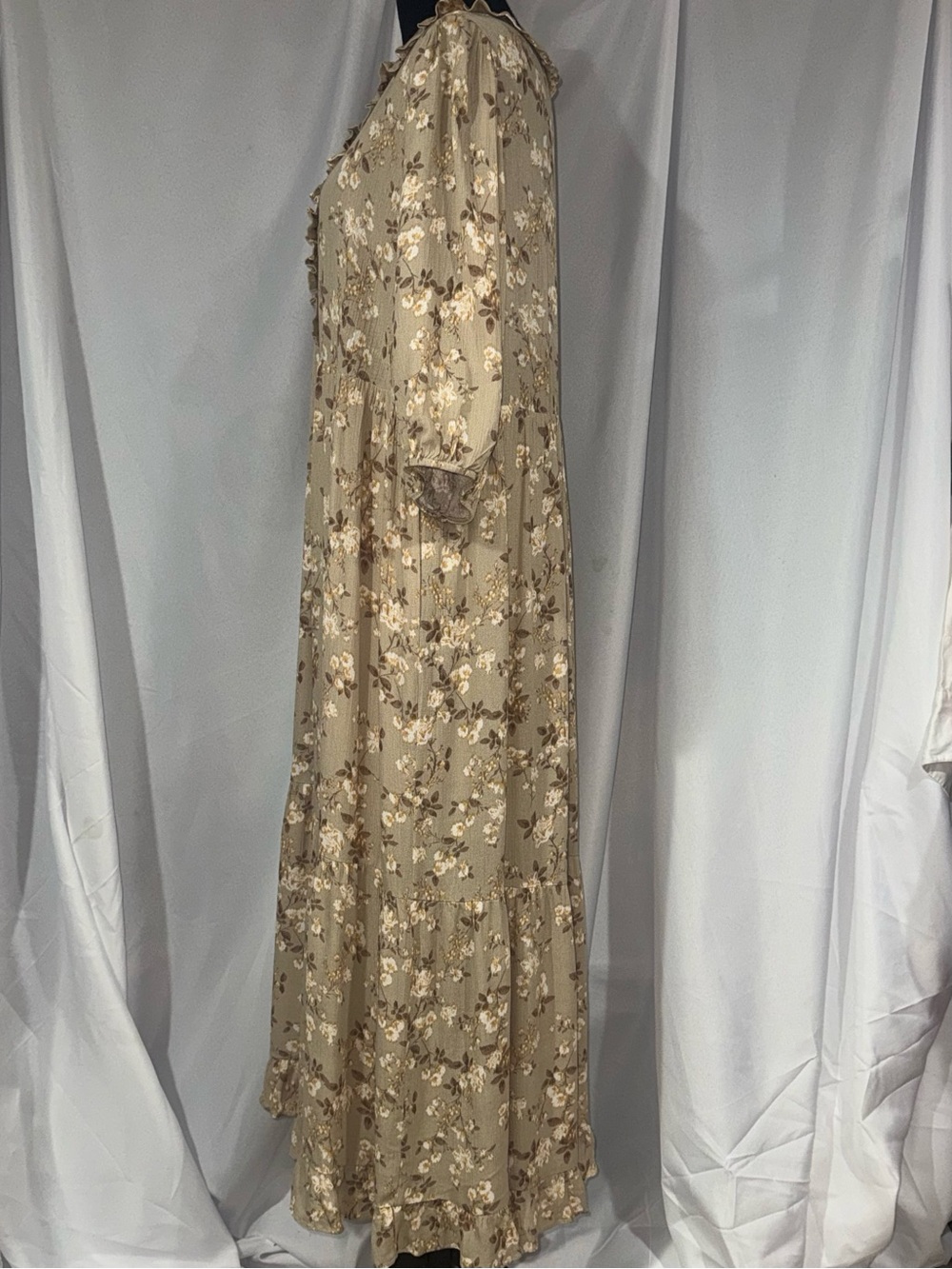 Neutral Floral Tiered Maxi Dress in Beige - Picture 3 of 9